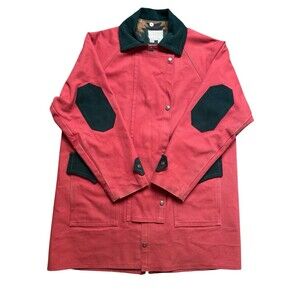 vtg custom made red canvas jacket aztec lined barn coat chore coat sz M